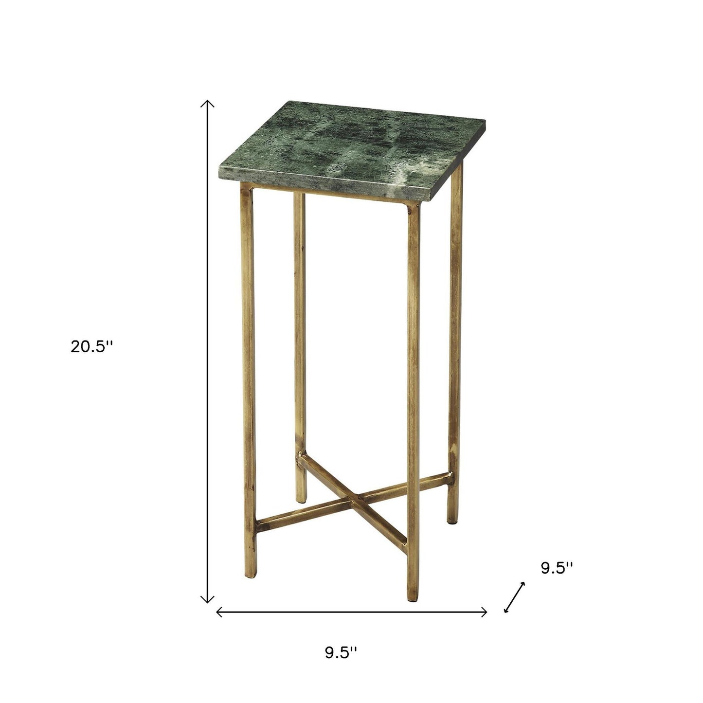 21" Green and Gold Marble Square End Table