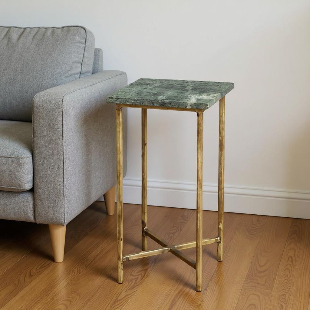 21" Green and Gold Marble Square End Table