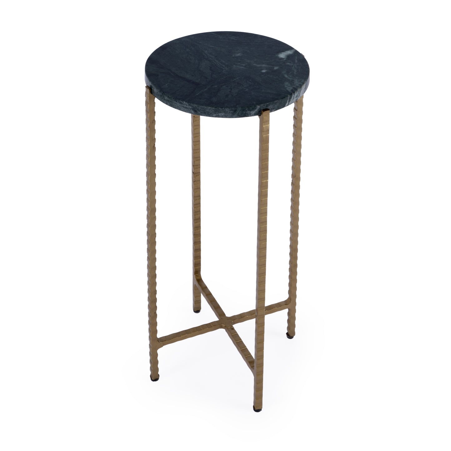 21" Green and Gold Marble and Iron Round End Table