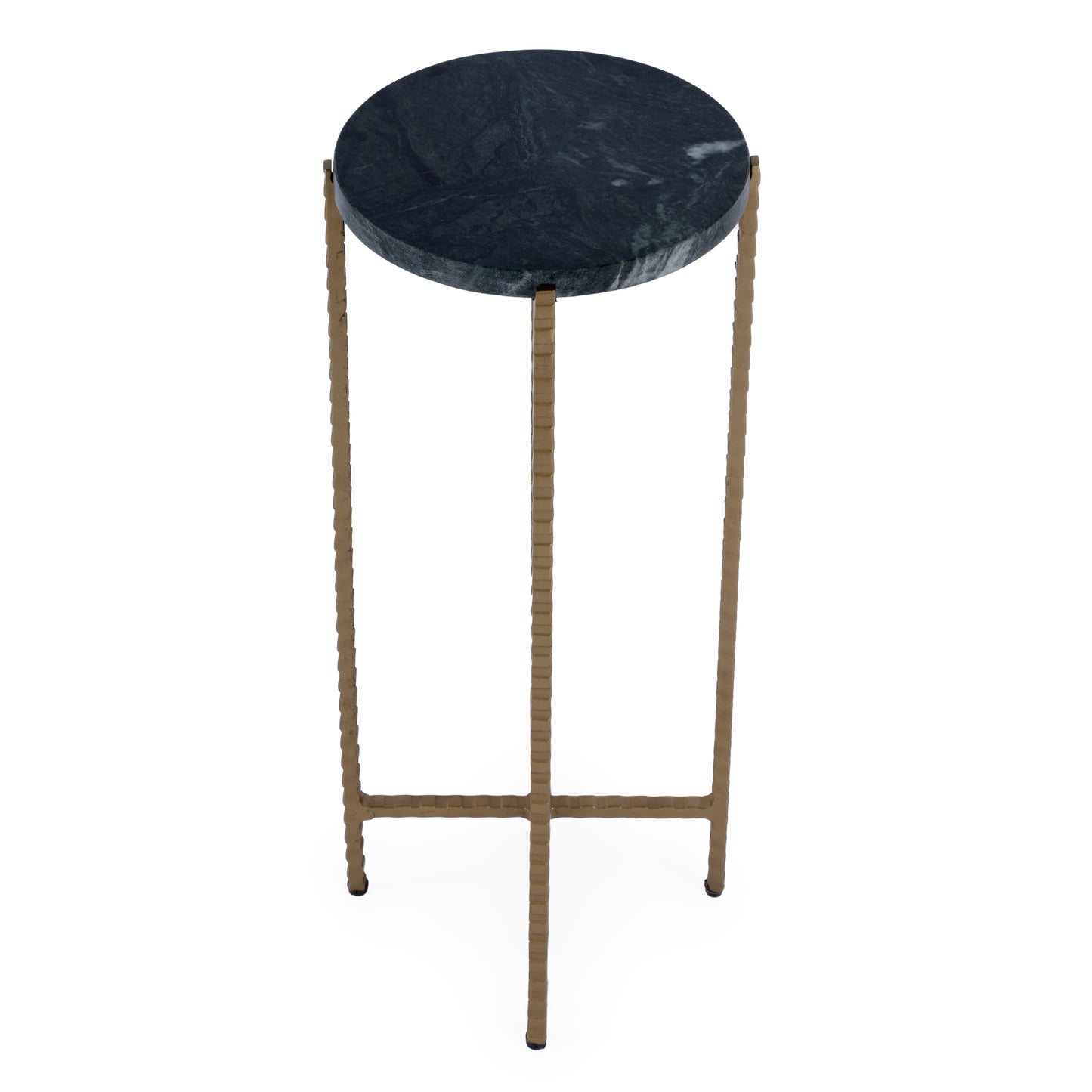 21" Green and Gold Marble and Iron Round End Table