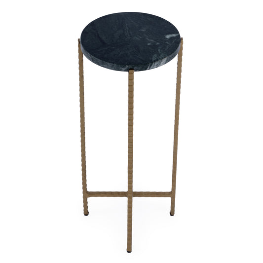 21" Green and Gold Marble and Iron Round End Table