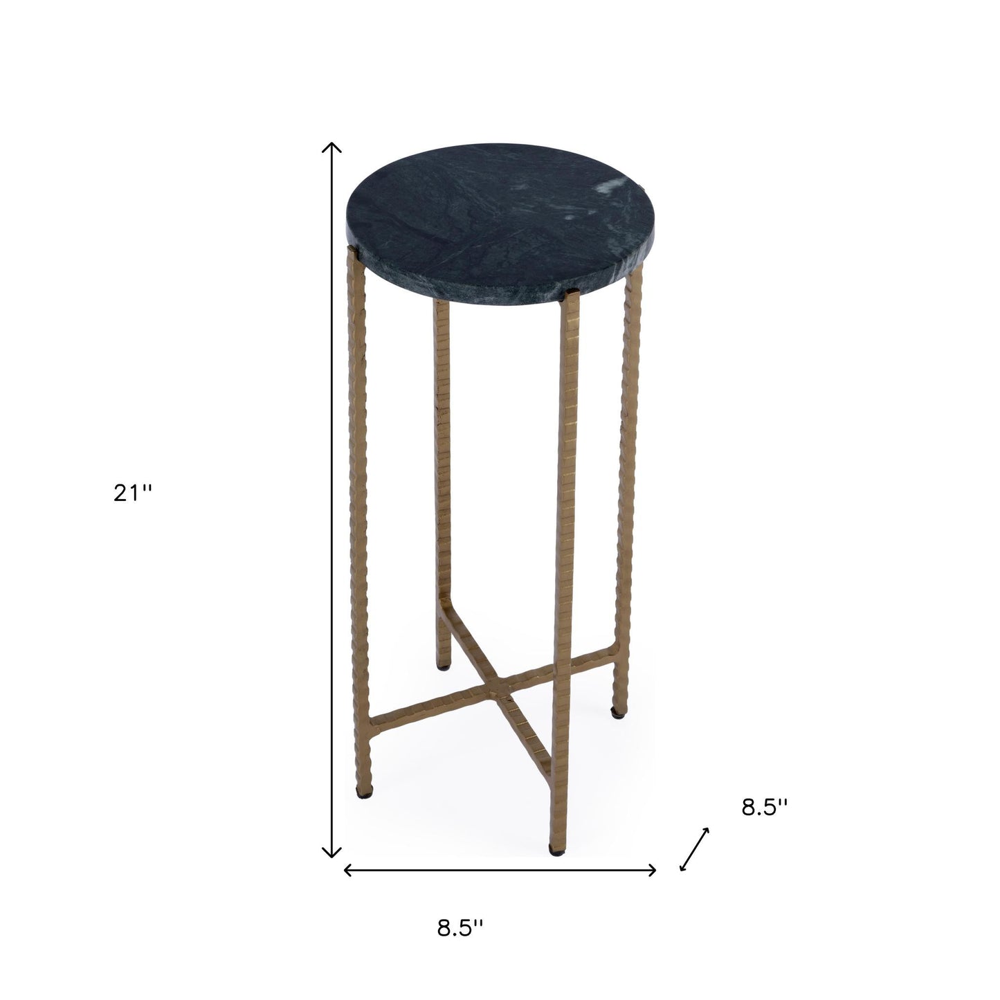 21" Green and Gold Marble and Iron Round End Table