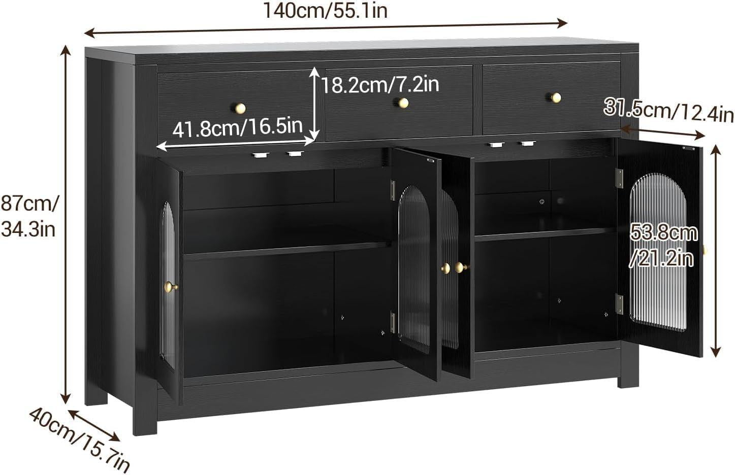 55-Inch Matte Black Sideboard Buffet For Dining Room Storage ShipItFurniture