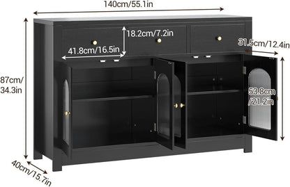 55-Inch Matte Black Sideboard Buffet For Dining Room Storage ShipItFurniture