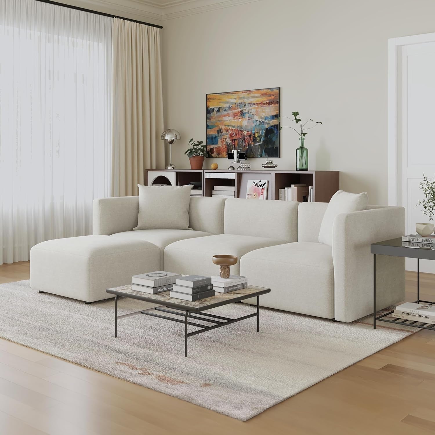 L Shaped Convertible Modular Sectional Sofa Cream Chaise ShipItFurniture