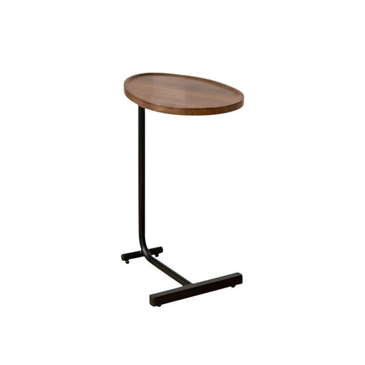 Set of Two Brown and Black Wood and Metal Oval End Tables