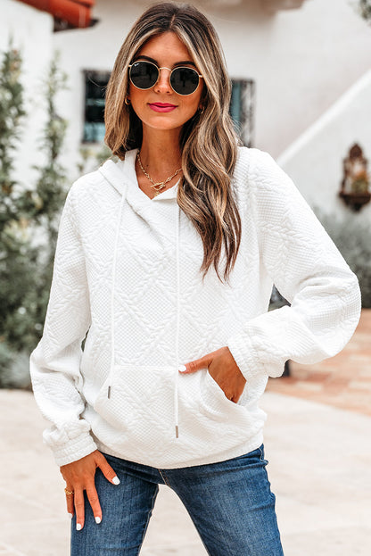 Magnolia Cable Lattice Texture Kangaroo Pocket Hoodie