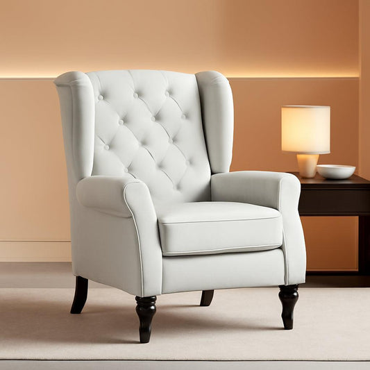 Cream White Wingback Accent Chair With Diamond Tufting ShipItFurniture