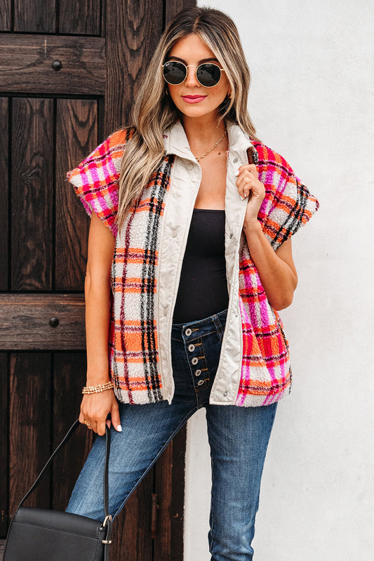 Molly Sherpa Plaid Jacket Vest Threaded Pear