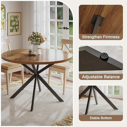 47.2 Inch Round Dining Table For 4 Walnut Farmhouse Kitchen-4