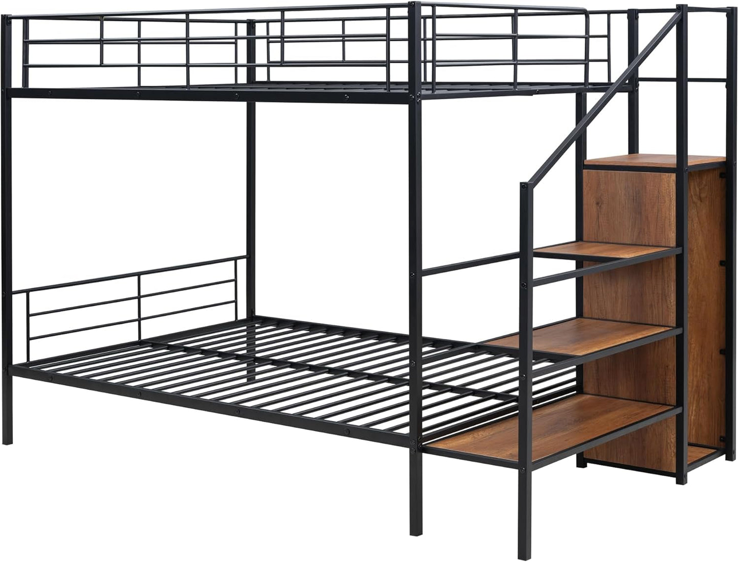 Full over Full Metal Bunk Bed，Bunk Bed with Storage Stairs and Wardrobe, Bunk Bed for Adults/Kids/Teens, Bunk Bed for School, Bedroom, Black ShipItFurniture