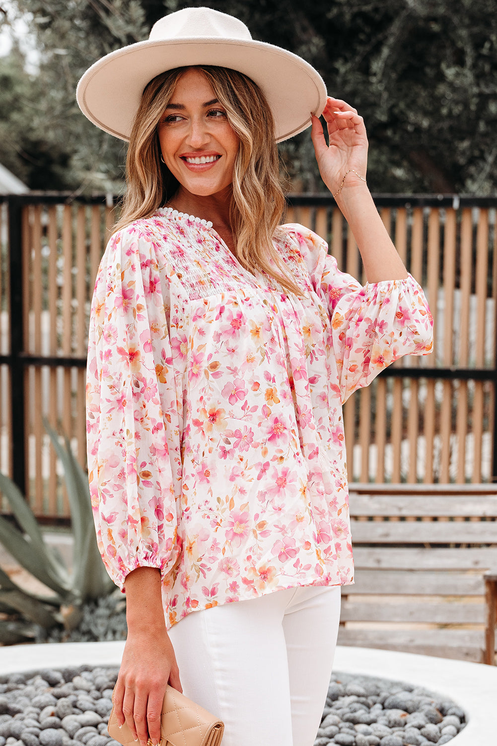 Sienna Floral Tassel Tie Tunic Blouse Threaded Pear