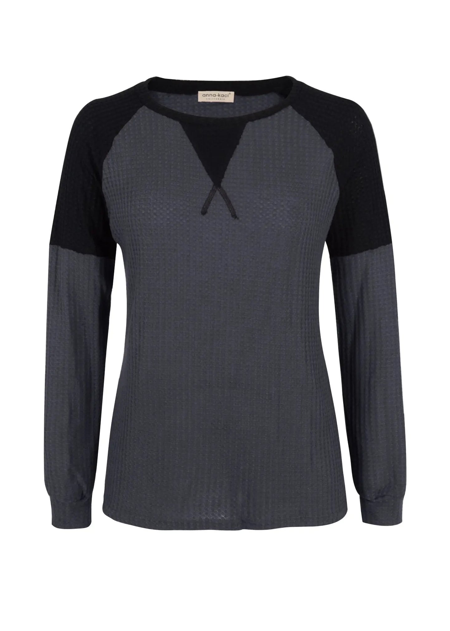 Two Tone Waffle Knit Crewneck Sweater Anna-Kaci Wholesale