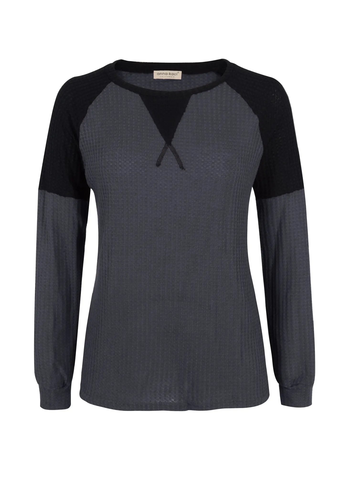 Two Tone Waffle Knit Crewneck Sweater Anna-Kaci Wholesale