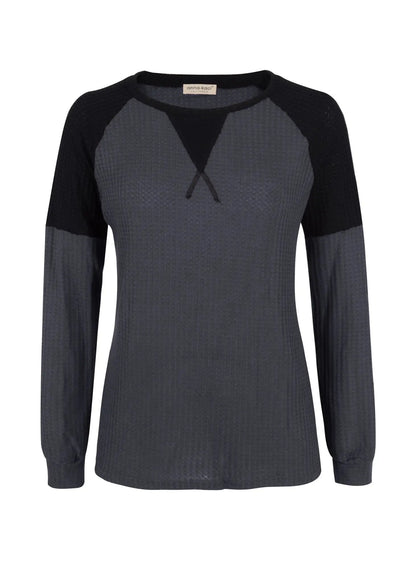 Two Tone Waffle Knit Crewneck Sweater Anna-Kaci Wholesale