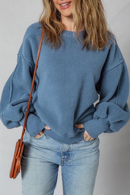Kinsley Fleece Exposed Seam Casual Sweatshirt Threaded Pear