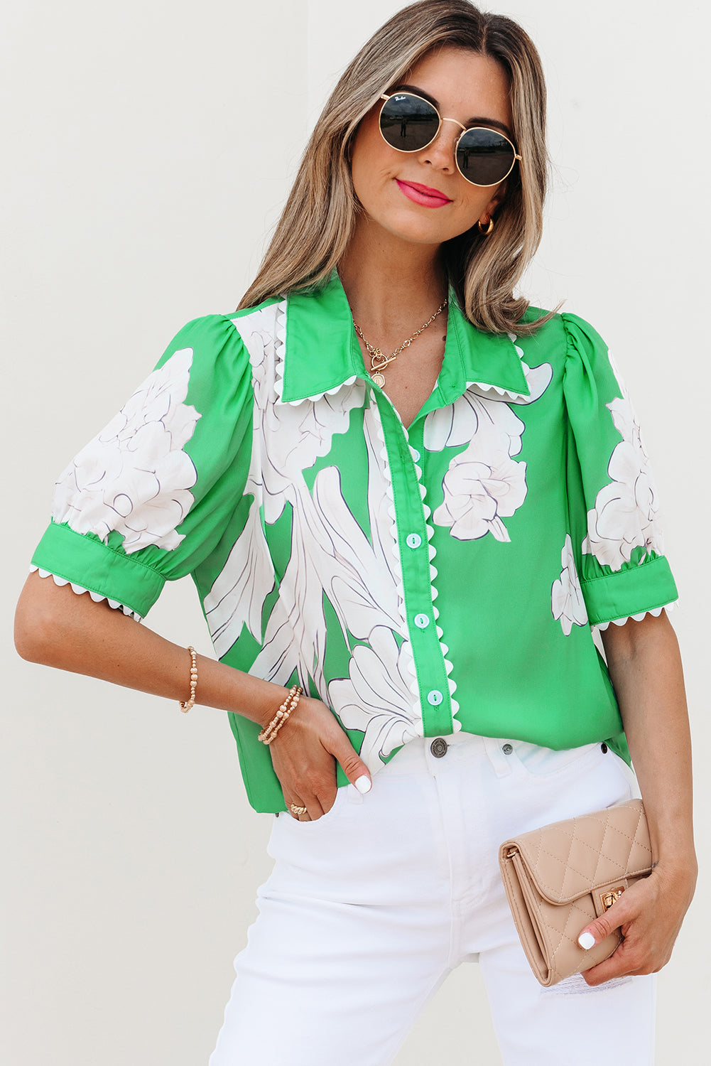 Celina Floral Ric Rac Edge Sleeve Blouse