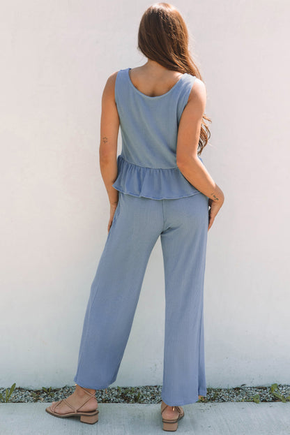 Teresa Ribbed Ruffle Tank Top and Pants Set