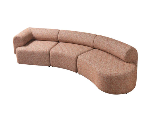 Orange Boucle Modular Curved Three Piece Sectional With Toss Pillows