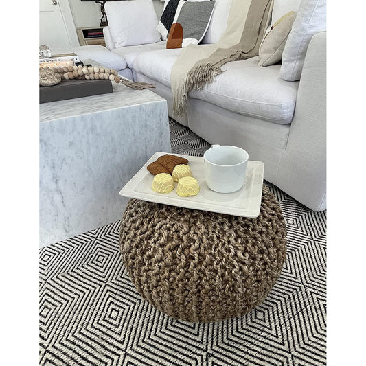 Natural Jute Braided Pouf Ottoman 14 Inch Footrest ShipItFurniture