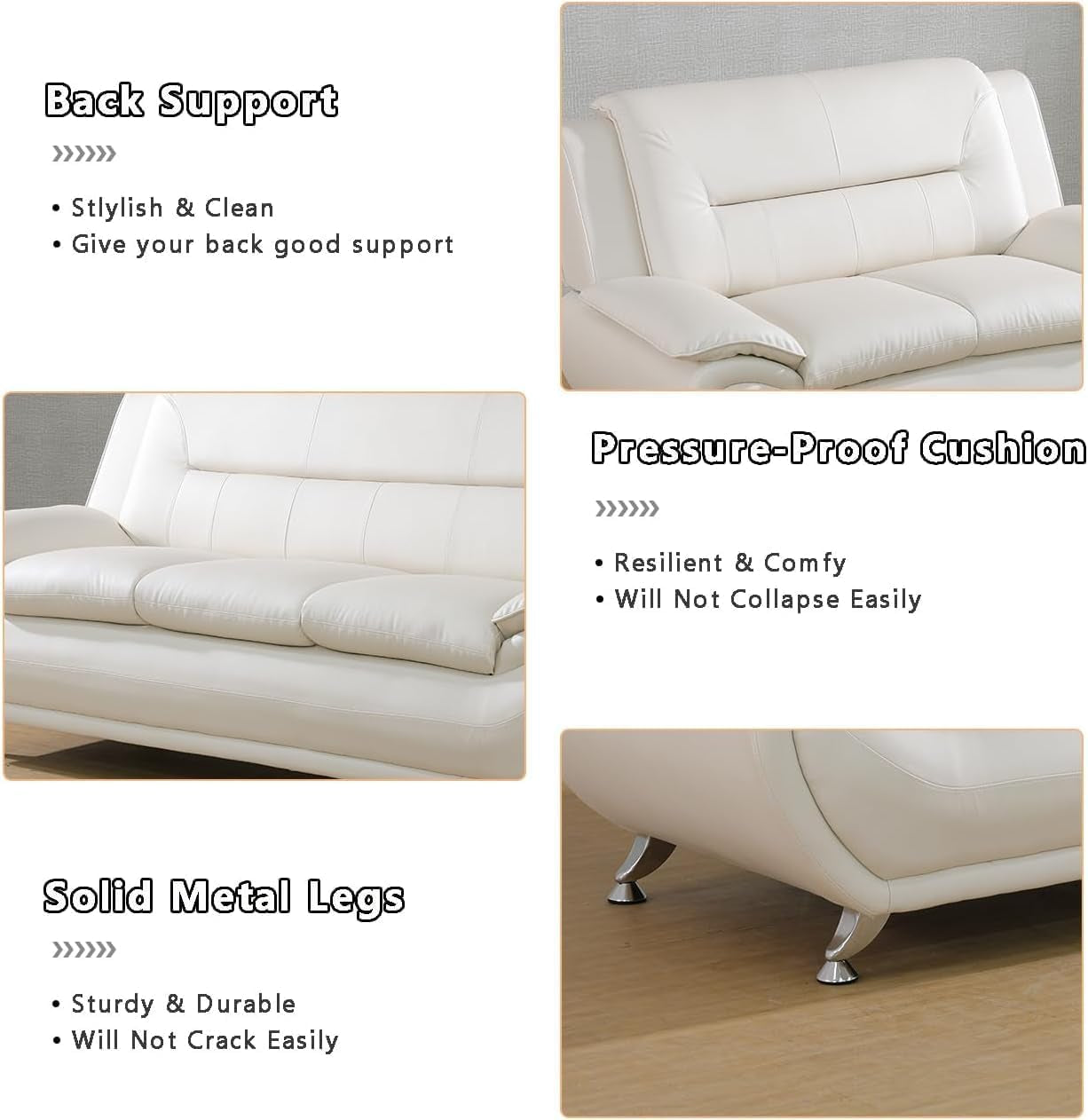 Contemporary Living Room Furniture Set, Faux Leather Sofa Set for Living Room/House/Bedroom/Office/Apartment (Creamy White, Loveseat), F45&F46 ShipItFurniture