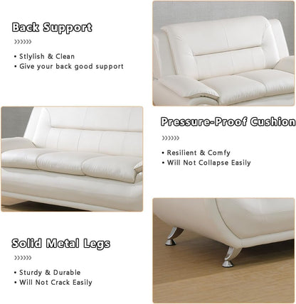 Contemporary Living Room Furniture Set, Faux Leather Sofa Set for Living Room/House/Bedroom/Office/Apartment (Creamy White, Loveseat), F45&F46 ShipItFurniture