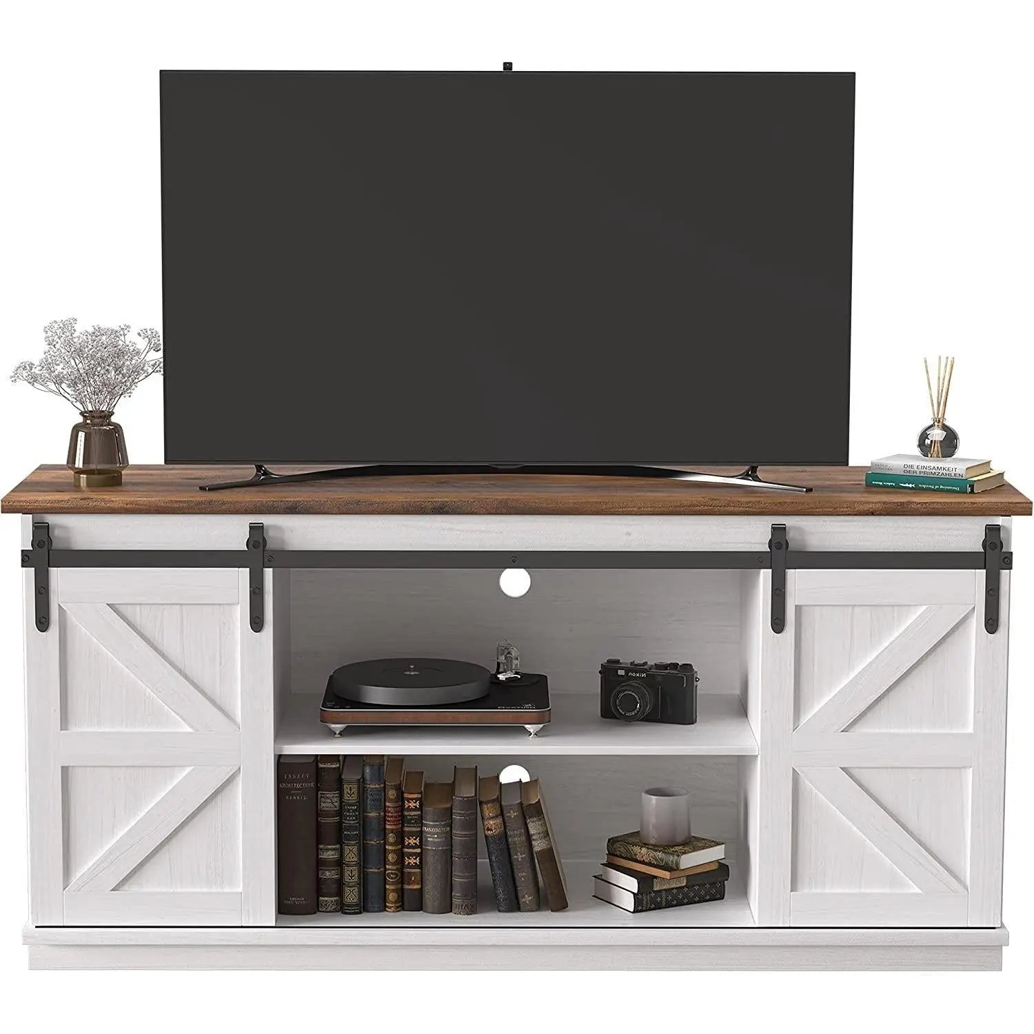 65 Inch Farmhouse TV Stand With Sliding Barn Doors - Get it from Bo