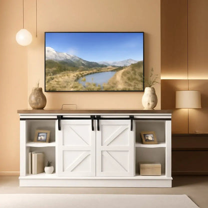 65 Inch Farmhouse TV Stand With Sliding Barn Doors - Get it from Bo