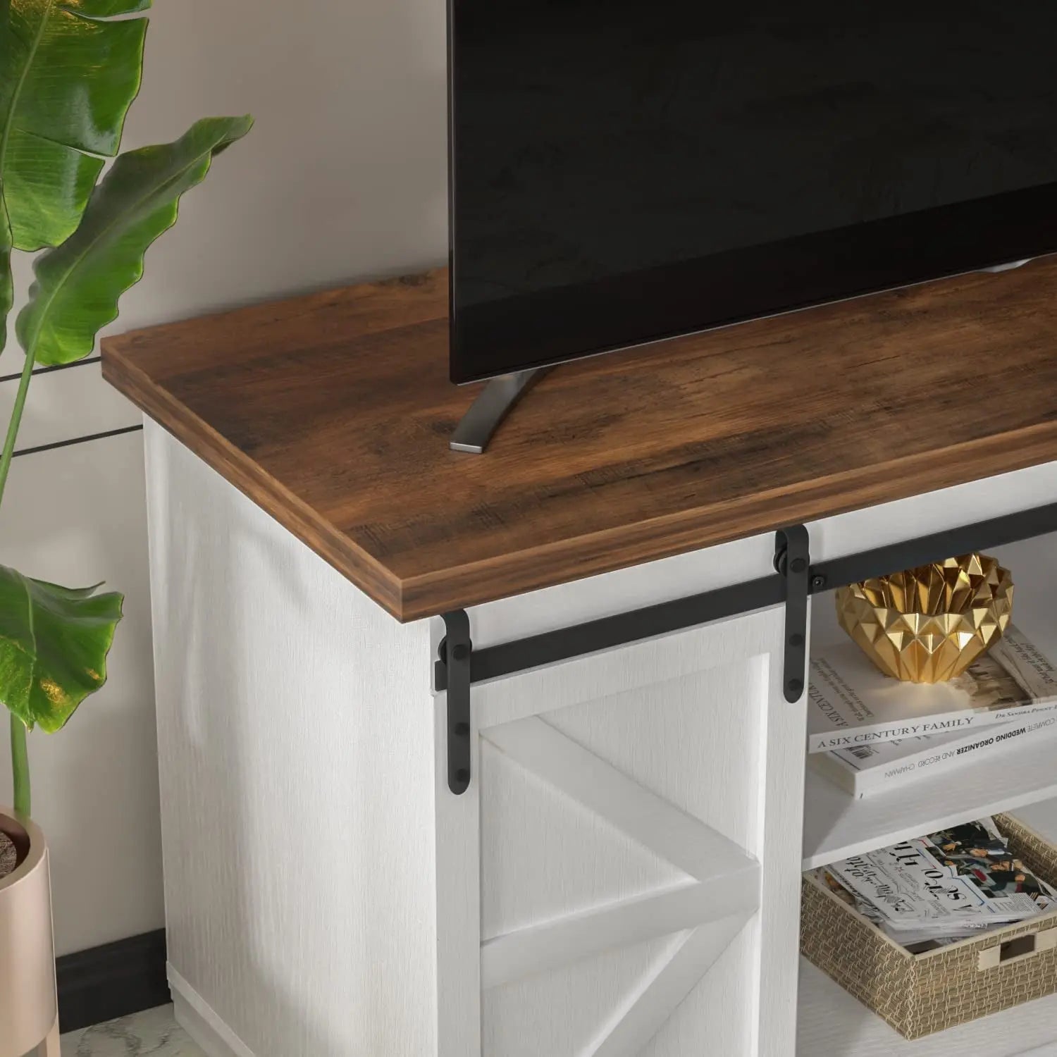 65 Inch Farmhouse TV Stand With Sliding Barn Doors - Get it from Bo