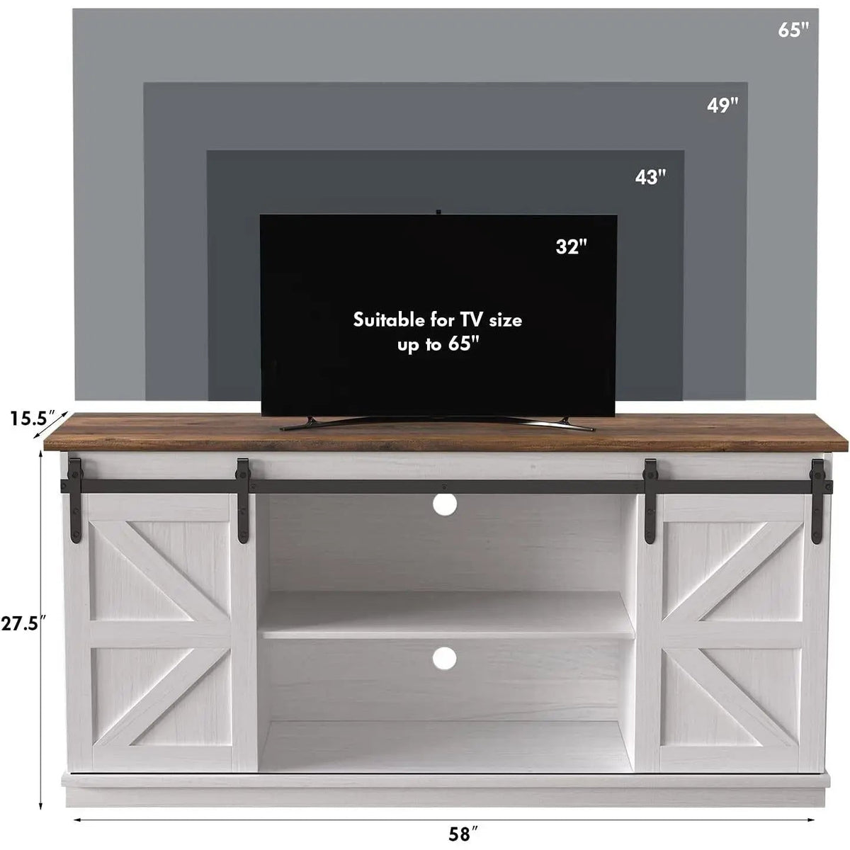 65 Inch Farmhouse TV Stand With Sliding Barn Doors - Get it from Bo