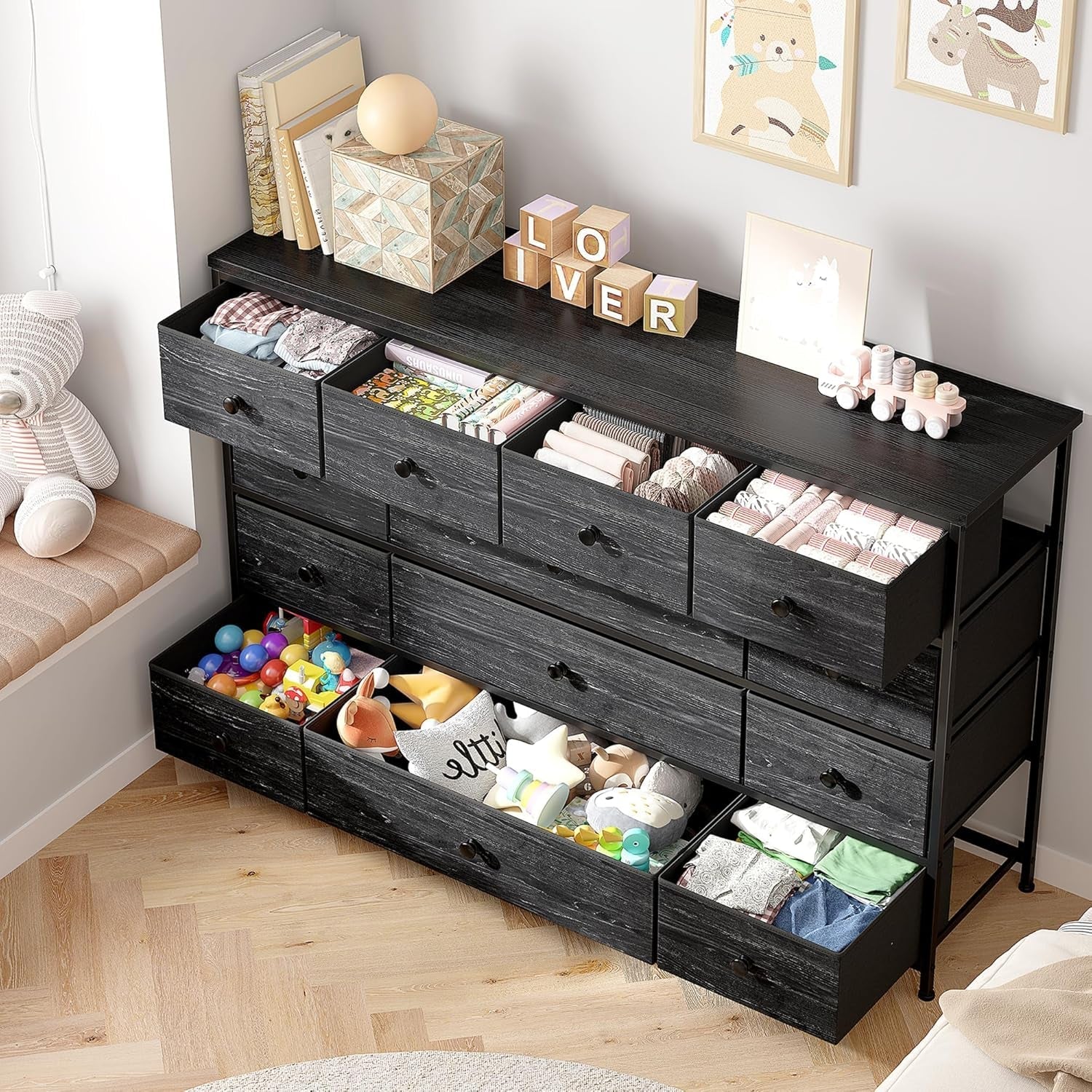 Black Dresser, Dresser for Bedroom with 13 Storage Drawers, Dressers & Chests of Drawers for 55" TV, Black Dresser for Bedroom, Long Dresser for Closet, Entryway ShipItFurniture