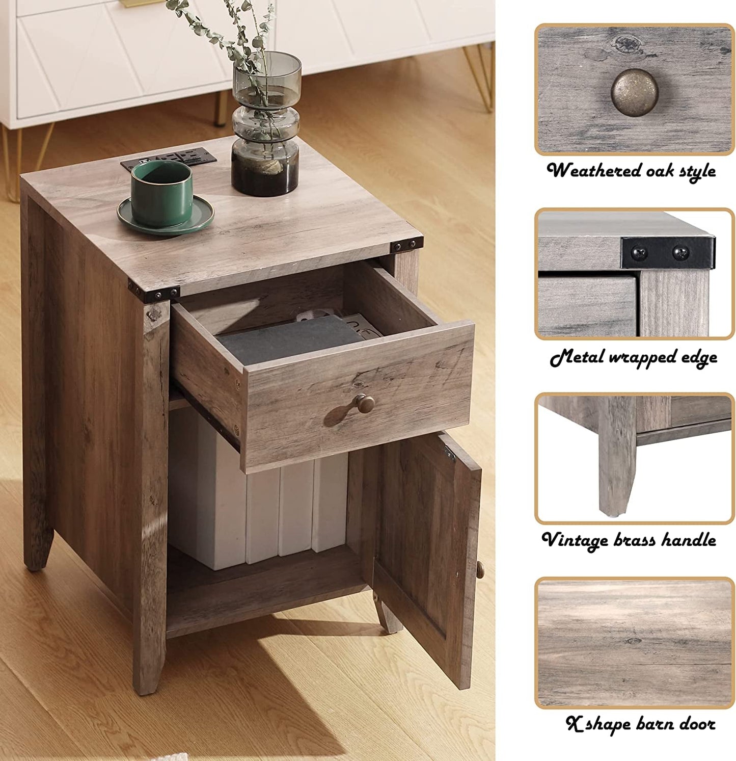 Barnwood Rustic Nightstand, Grey ShipItFurniture