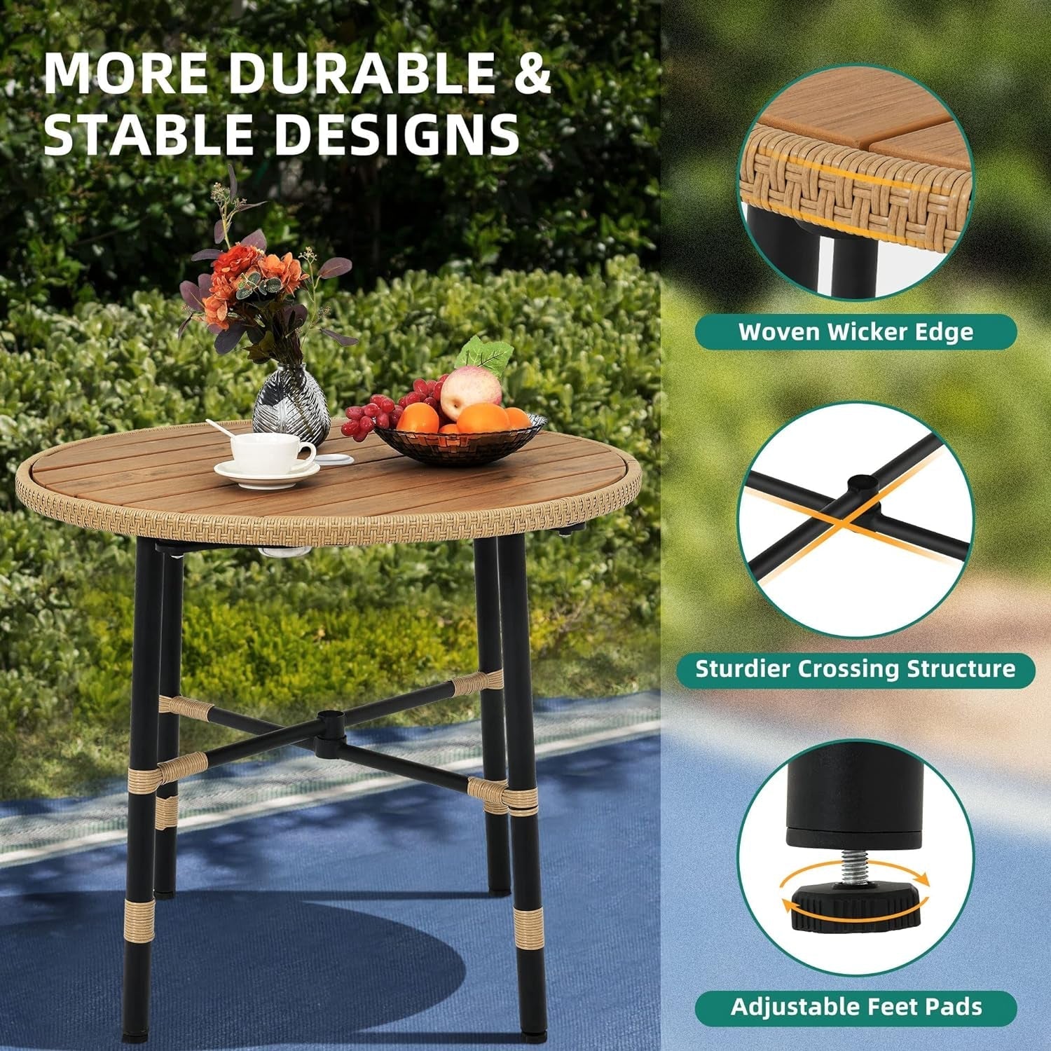 5 Pieces Outdoor Patio Dining Table Chair Set,Wicker Patio Dining Set,Outdoor Rattan Dining Table Set for Patio, Backyard, Balcony, Garden (With Umbrella Hole), Beige ShipItFurniture