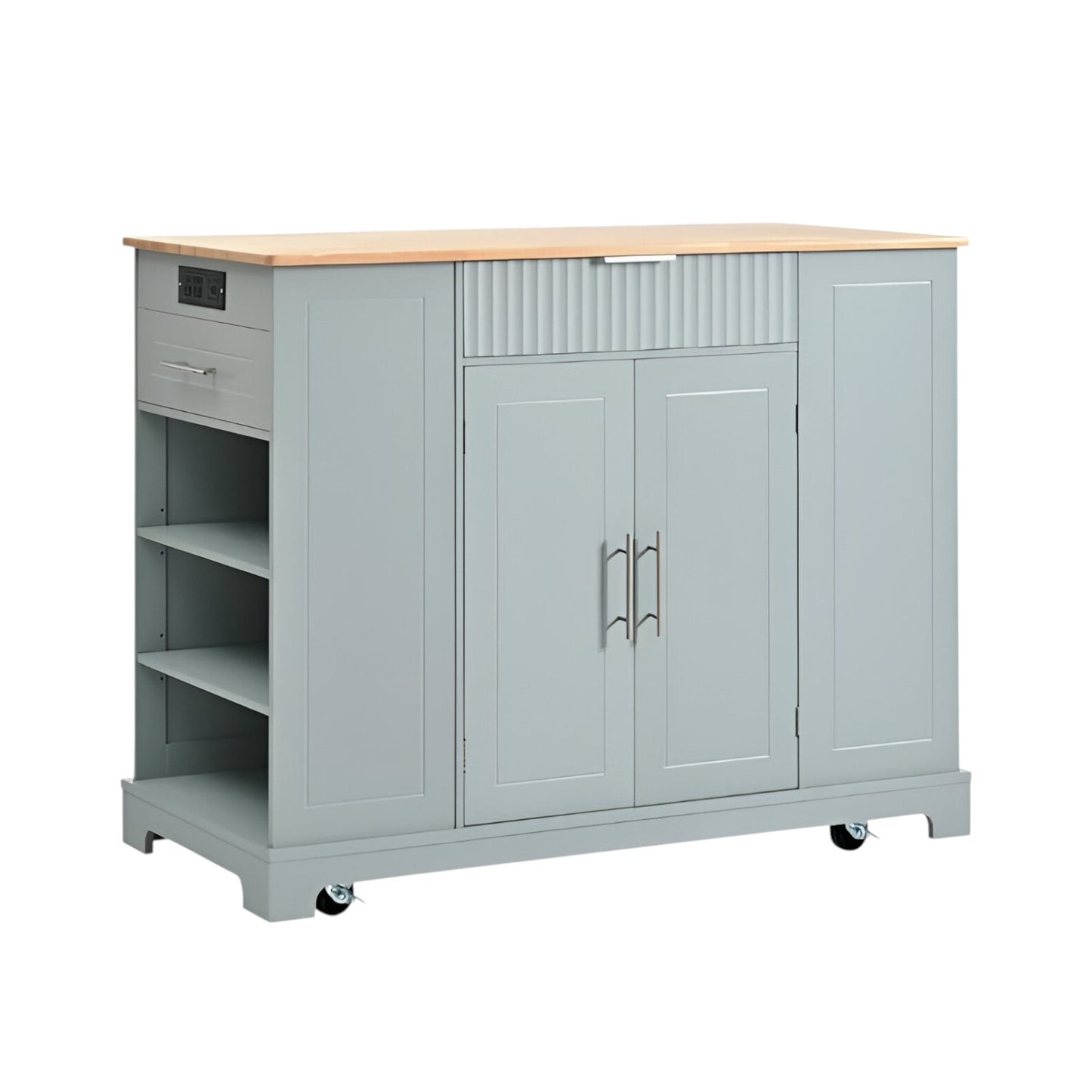 49" Light Blue Wood Rolling Kitchen Island With Storage