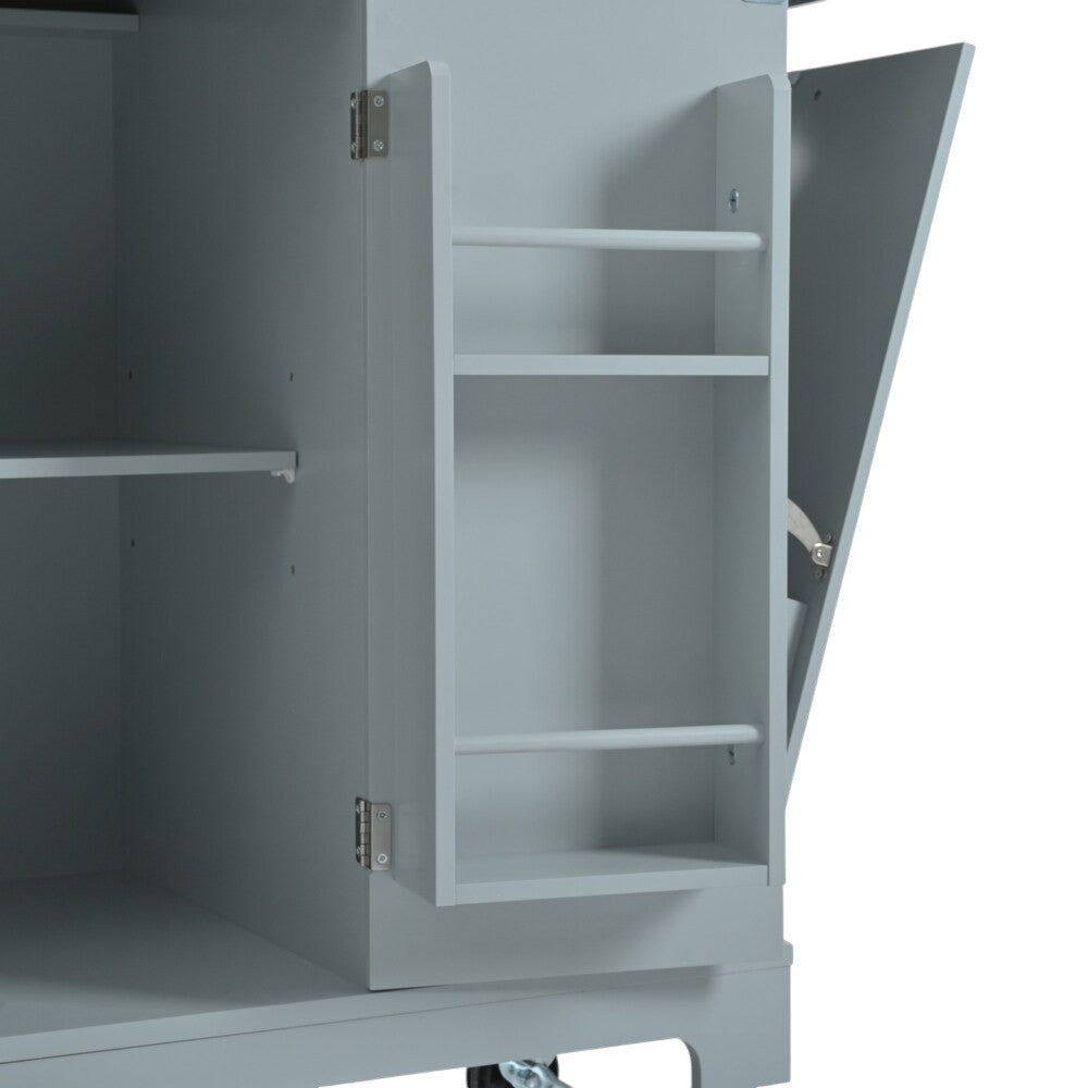 49" Light Blue Wood Rolling Kitchen Island With Storage