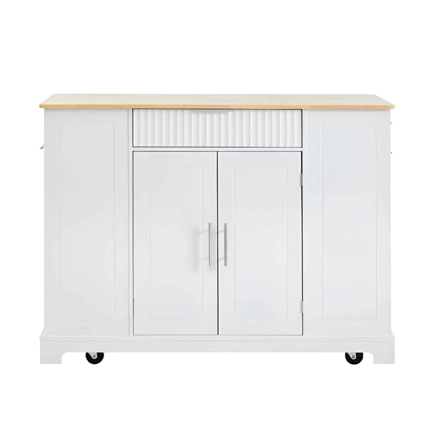 49" White Wood Rolling Kitchen Island With Storage
