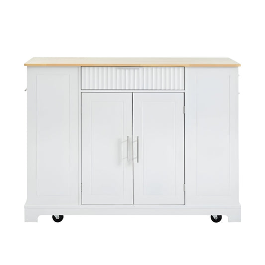 49" White Wood Rolling Kitchen Island With Storage