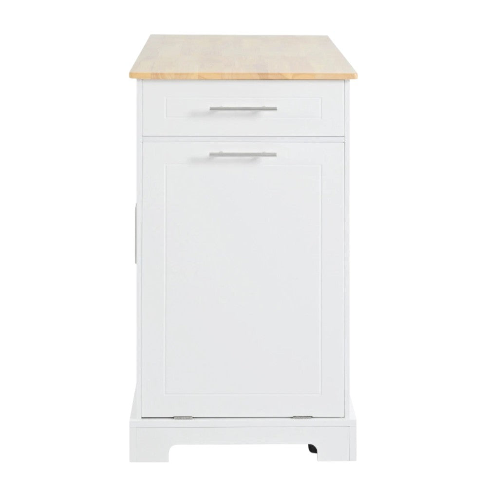 49" White Wood Rolling Kitchen Island With Storage