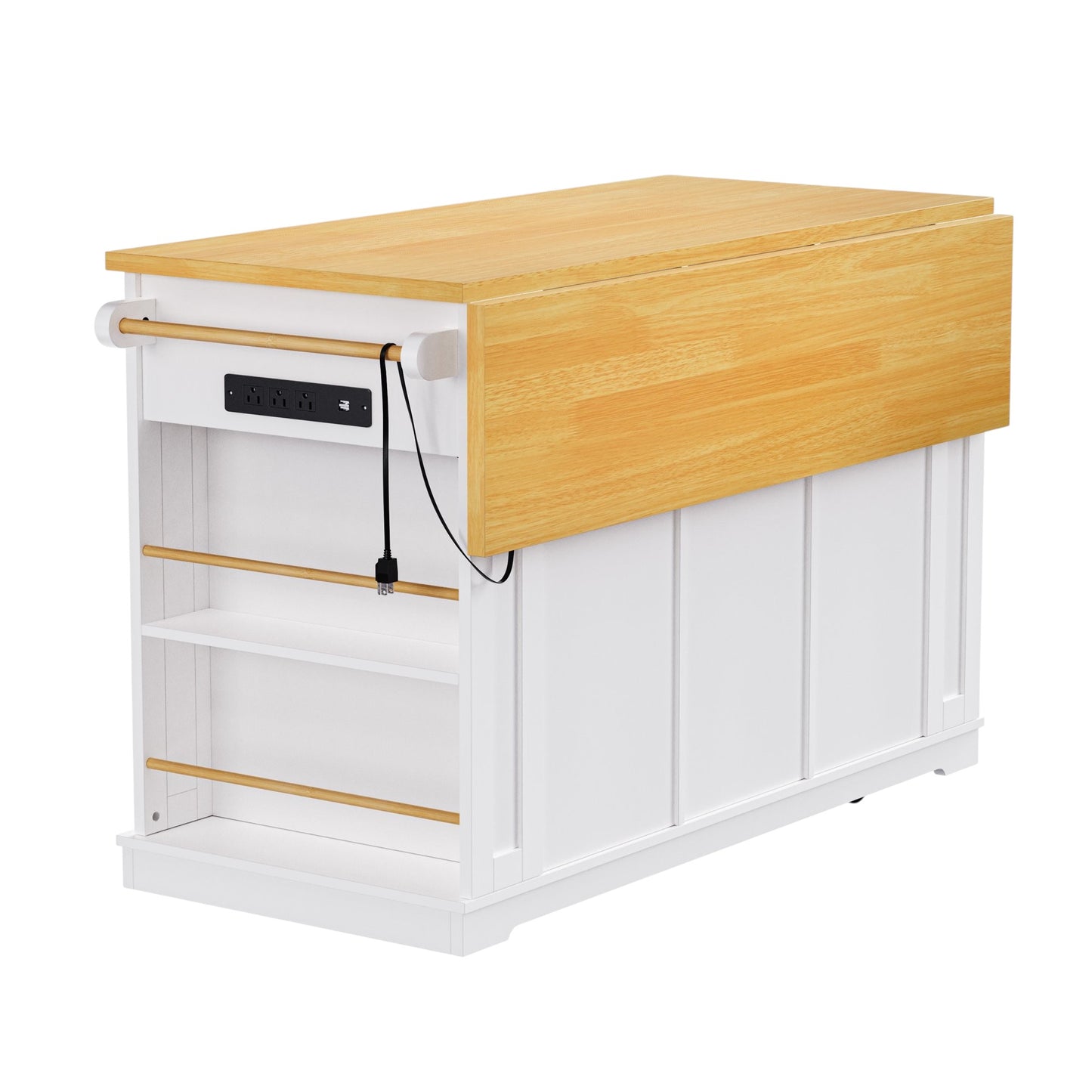 53" White Wood Rolling Kitchen Island With Storage