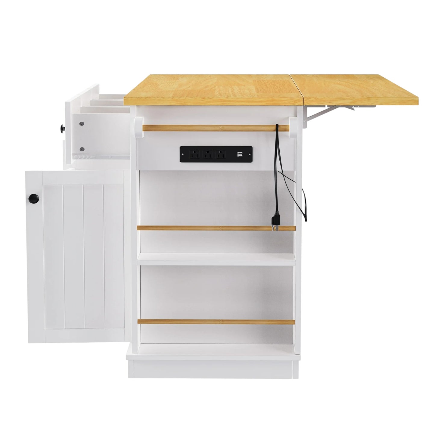 53" White Wood Rolling Kitchen Island With Storage