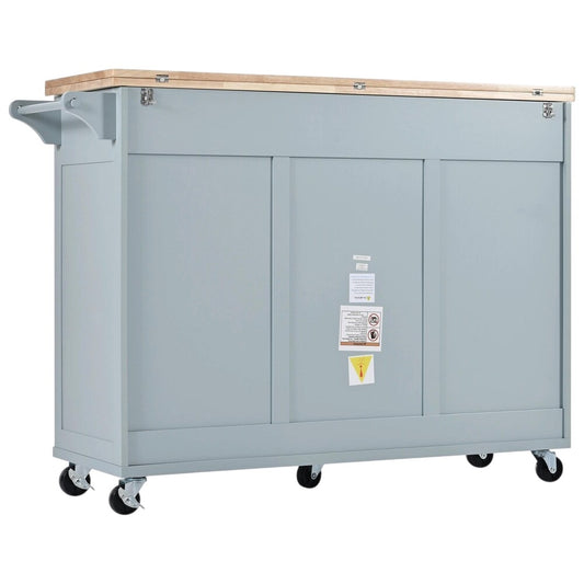 49" Light Blue Wood Rolling Kitchen Island With Storage