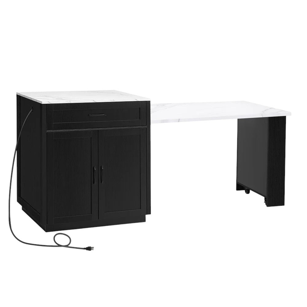 55" Black Wood Rolling Kitchen Island With Storage