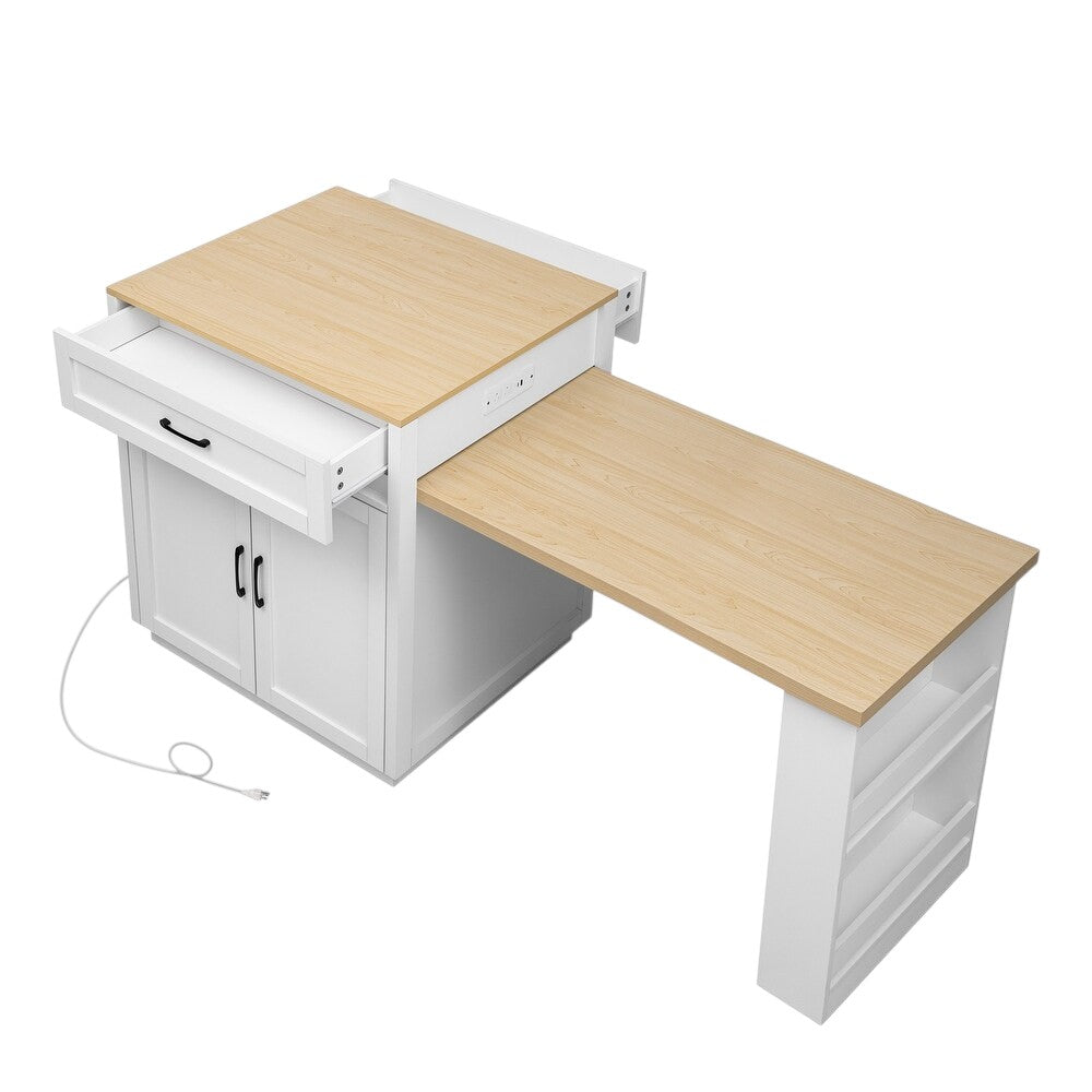 55" White Wood Rolling Kitchen Island With Storage