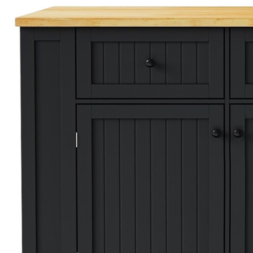 45" Black Wood Rolling Kitchen Island Set With Storage