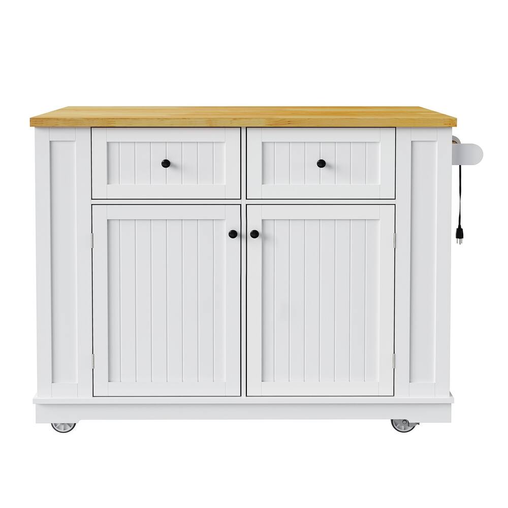 45" White Wood Rolling Kitchen Island Set With Storage