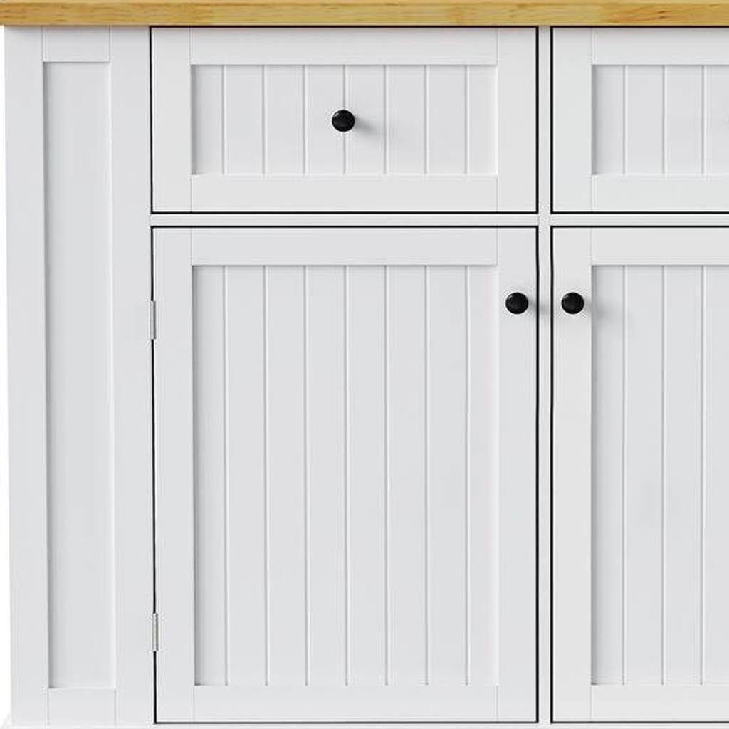 45" White Wood Rolling Kitchen Island Set With Storage