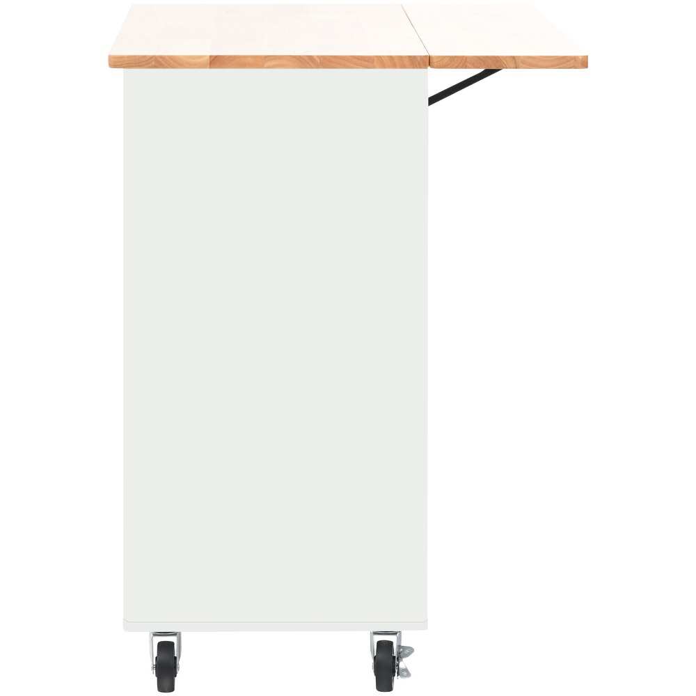 44" White Wood Rolling Kitchen Island With Storage