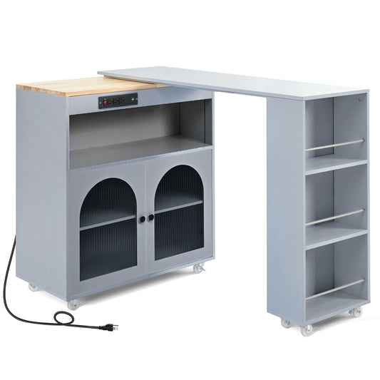 33" Gray Wood Rolling Kitchen Island With Storage