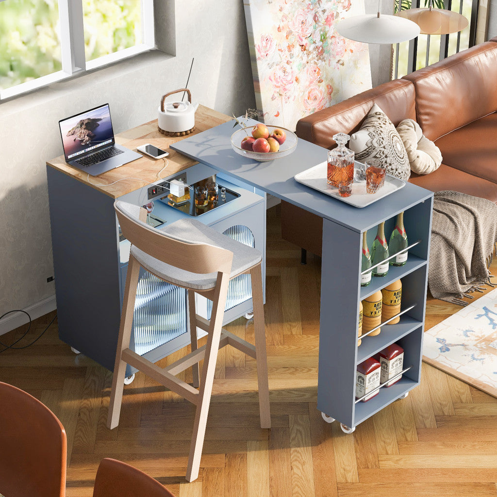 33" Gray Wood Rolling Kitchen Island With Storage