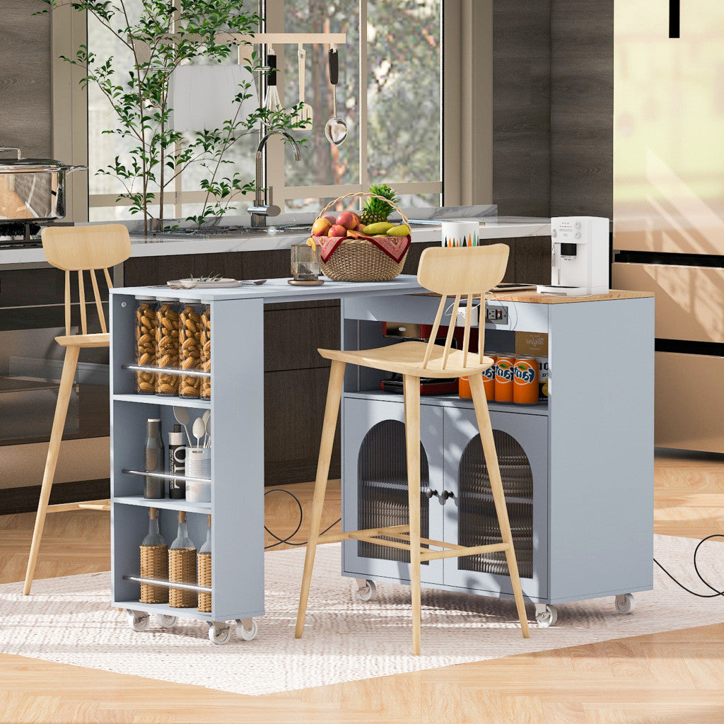 33" Gray Wood Rolling Kitchen Island With Storage